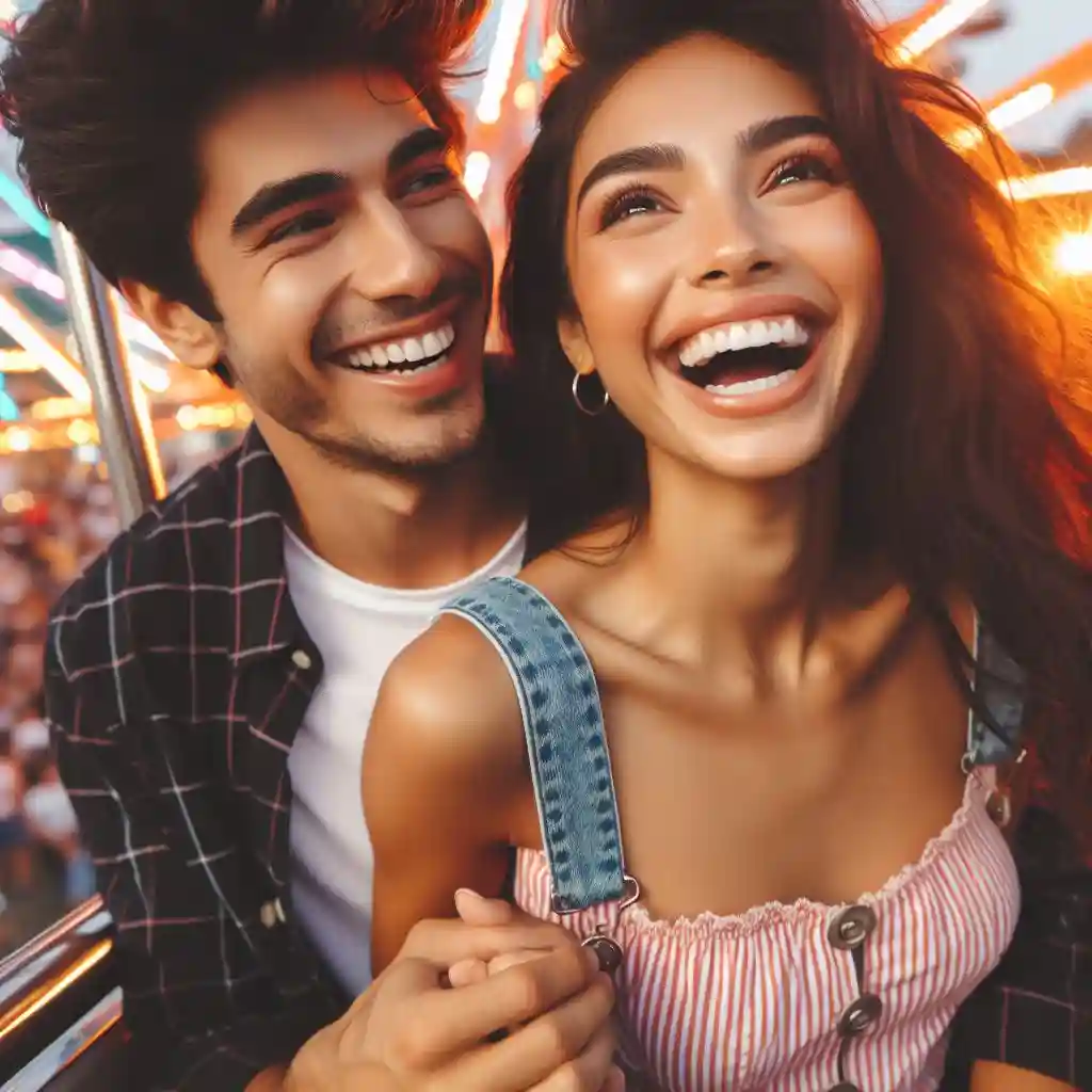 Young couple in an amusement park